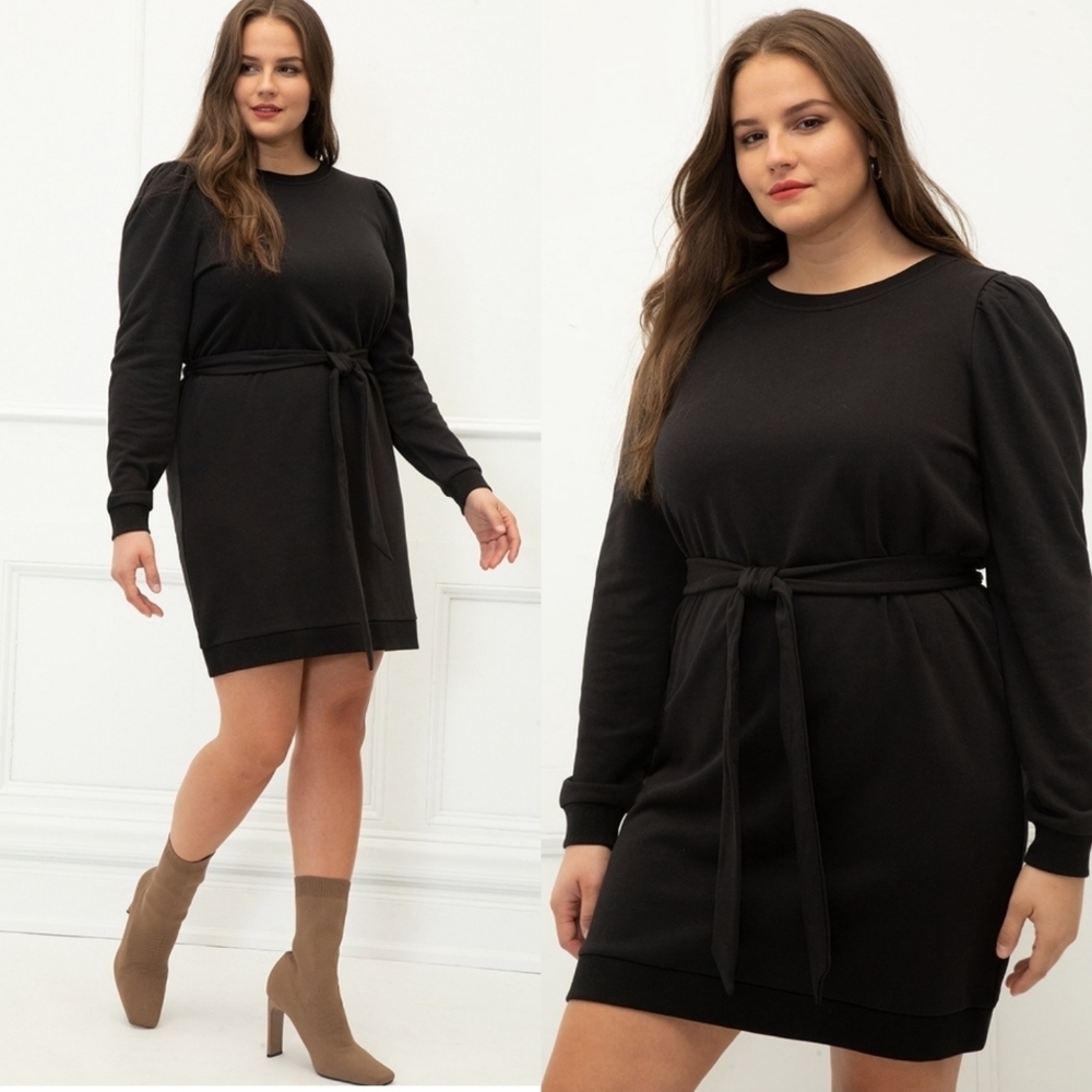 NWT ELOQUII LING SLEEVE SWEATSHIRT DRESS IN BLACK SIZE 3X